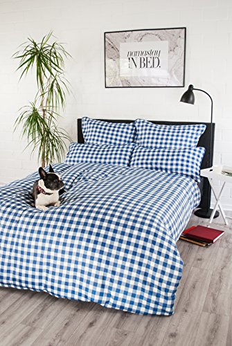Satinbettwäsche 135×200 cm 100% Baumwolle Design „Quadrum Blue“ verschiedene Größen (135×200 cm) - 2
