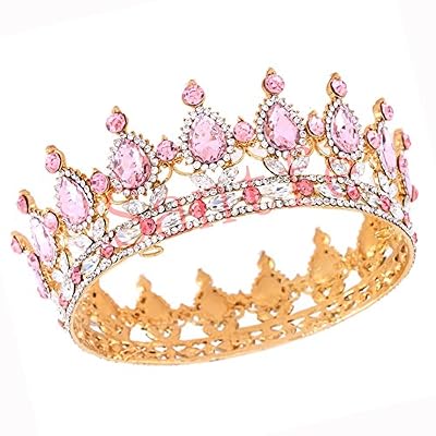 Santfe Couronne de Luxe Retro Tiare Diadème de Strass Mariage Bijoux de Cheveux Mariée pour Mariage, Pageants, Princesse Parties, Anniversaire - Multicolor (Rose)