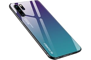 Dqtaoply Funda para Huawei P30 Pro Vidrio Degradado, con Parte Posterior de Vidrio y Suave Silicona Borde de TPU Bumper Protectora Case Resistente Arañazos Carcasa para Huawei P30 Pro,Púrpura-Azul
