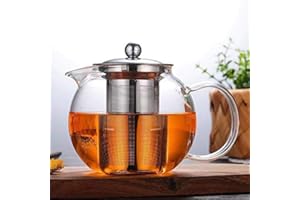 XFLYP 600ml Tetera de Cristal Infusor de Acero Inoxidable Resistente al Calor, Con Extraíble De Acero Inoxidable Resistente Al Calor Infusor De Hojas Sueltas para té Café té Flores Rosas(Circular)