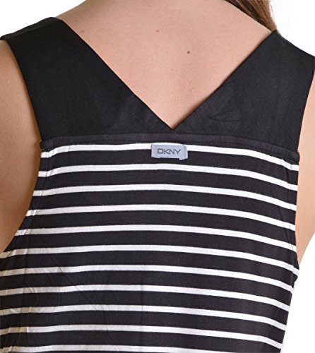 Classy DKNY Sleeveless V Neck Tank Top with Striped V Detail, Black, Medium (UK 14)