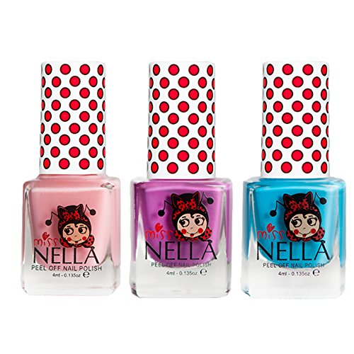 Set de pintauñas para niños 'al agua / peel off' Miss Nella: Mermaid Blue, Little Poppet, Cheeky Bunny Glitter. Esmaltes no tóxicos.