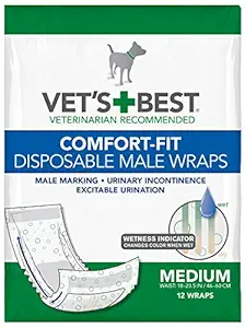 Vet's Best Comfort Fit Disposable Male Dog Diapers | Absorbent Male Wraps with Leak Proof Fit | 12 Count