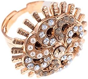 MARIANA JEWELLERY Handmade 24ct Rose Gold Plated Adjustable Ring for Women-Crystals from Swarovski® and Natural Gemstones, White-Beige