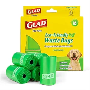 Glad for Pets Eco Friendly Dog Waste Bags | 8 Rolls of Unscented Dog Waste Bags, 120 Bags in Total | Earth Friendly Dog Waste Bags for All Dogs, Leak Proof and Strong Dog Poop Bags (FF11506)