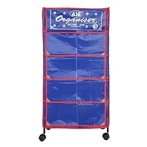 MDN Iron Folding Almirah for Kids Portable Closet Storage Organizer Wardrobe Clothes Rack with 5 Shelves and Need to Be Assembled (Blue)