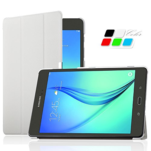Samsung Galaxy tab A 9.7 Hülle, IVSO Hohe Qualität PU Leather Tasche Case Schutzhülle Cover, mit Standfunction, Auto Sleep, Slim Smart Cover Style Leder Folio Schutzhülle NUR geeignet für Samsung Galaxy Tab A T550N/T555N 24,6 cm (9,7 Zoll) WiFi Tablet PC, Weiß