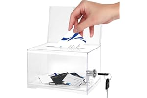 PLLYPE Akrylowe pudełko na darowizny, zamykane, zamykane, z kluczem, pudełko na darowizny, pudełko na komentarze, zamykane, z naklejką na wizytówki, nagranie i loterie