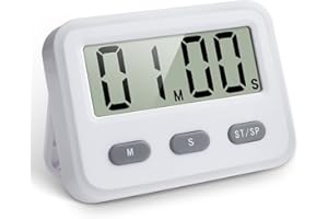 PITASHA Minuteur de Cuisine pour l'exercice de Travail d'étude de Cuisine, minuterie numérique, Chronometre,Timer, Compte à rebours réglable magnétique (Blanc)