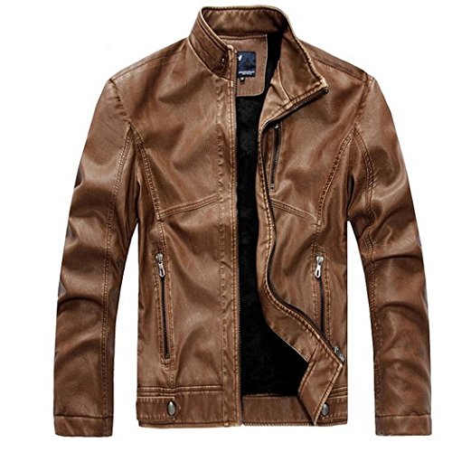 BININBOX Neu Herren PU Lederjacke mit Stehenkragen Motorradjacke Sportjacke in 3 Farbe (Deutsche Gr.S/Hersteller Gr.XL, Gelb)