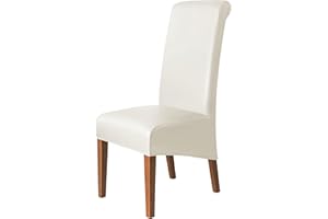 iEventStar High Back Chair Cover PU Faux Leather Waterproof Stretch Dining Chair Protect Slipcover (Cream High Back, 4)