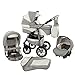 Ferriley & Fitz Daytona Eco leather Pram & Pushchair Travel System (car seat & adapter, raincover, mosquito net, cup holder, swivel wheels) 81 Grey White Leather