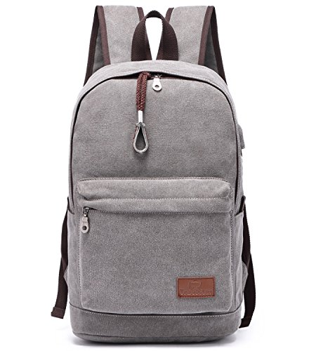 Travistar Canvas Laptop Rucksack M  nner mit USB Ladeport  Vintage Schulrucksack f  r Schule Reise fit 15 6 zoll Laptop
