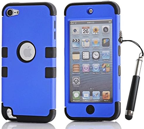 iPod Touch 5th 6th Generation Case, iPod Touch 5/6 Case Genuine ZAFOORAH Hybrid Shockproof Hard Defender 3 Layers with 3 Bonus items Stylus, Screen Protector, Microfiber Cloth (Double Clip - 3 Layers - Dark Blue/Black