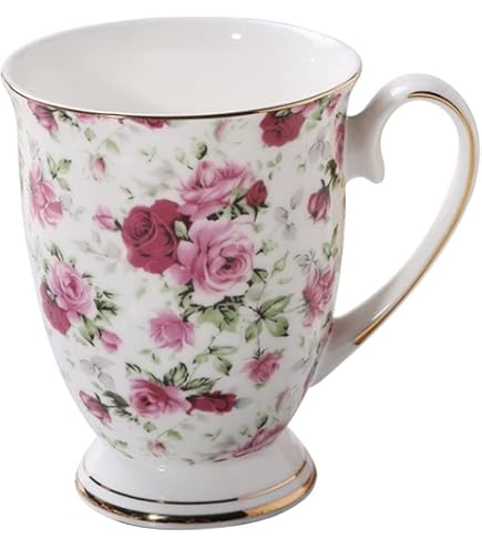 Ambiente Kaffeetasse Orchidee – 0,4l Fine Bone China Porzellan, Pink-weiß, Mit Henkel & Ganzjahresmotiv