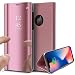 Produktbild Homikon Luxury PU Leder Spiegel Hülle Lederhülle Bookstyle Beirftasche Folio Schutzhülle Slim Handyhülle Semi-Transparentes View Cool Männer Mädchen Handytasche Etui für Apple iPhone XR - Roségold