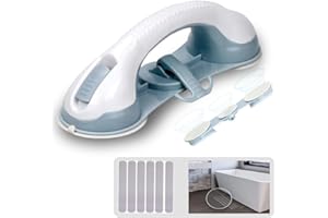 THREE STARS Agarradera de Baño con 3 Ventosas | REGALO 6 Cintas Antideslizantes | Asidero de Ducha para personas mayores, minusválidos y niños | Fácil instalación sin perforaciones