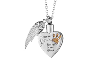 MCJKP Cremation Jewellery for Ashes Personalized Urn Pendant Heart Necklace Inlay Blue Crystal Pets Paw with One Angel Wing Keepsake Waterproof Memorial Gifts Urns for Dogs
