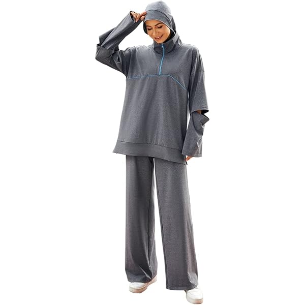 Turkse Hijab Bescheiden Outfit voor Moslimvrouwen 2-delige Sportkledingset Stijlvolle Actieve Trainingspak voor Casual (DE/NL/SE/PL, Alfabetisch, S, M, Regular, Regular, Marineblauw