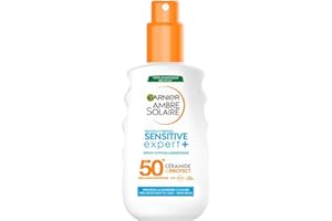 GARNIER Ambre Solaire Sensitive Expert+ - Spray Protection Solaire FPS 50+ - Protège des UVA, UVB Et UVA Longs - Résiste à L'eau - Enrichi en Céramides - Tous Types de Peaux - 150 ml