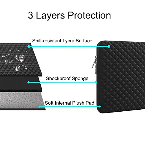 MOSISO Universal wasserresistente and stoßfest Lycra Laptop Schutzhülle mit Rautenmuster / Diamant-Muster Schaumpolsterung für 11-11,6 Zoll MacBook Air, Ultrabook Netbook Tablette mit einem kleinen Fall, Schwarz - 3