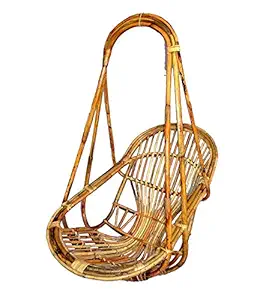 HM Services Bamboo Rattan Cane Hammock Swing Chair with Seating Cushion