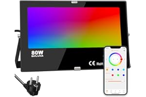 iLC RGB Projecteur LED extérieurs 80W, changement de couleur RGBW équivalent 800W, 16 million couleurs, Minuteur, Regroupement, 8000 lumens, blanc chaud 2700K, IP66 étanche