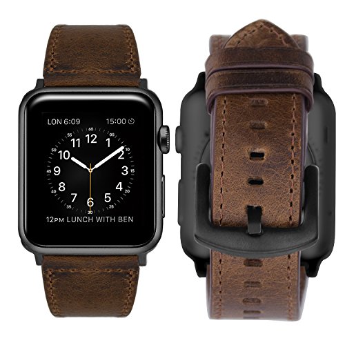 iBazal Compatible iWatch Series 4 Correa 44mm Cuero, Compatible iWatch Correa 42mm Piel Genuino Compatible iWatch Series 4/ Series 3/ Series 2/ Series 1 42mm 44mm - Sencillo Marron