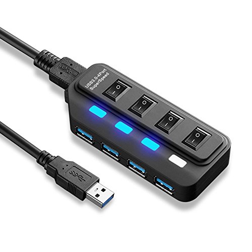 GOSCIEN Ultra Slim Extra Leicht 4-Port USB 3.0 Datenhub für Apple MacBook, MacBook Air, MacBook Pro, Mac Mini, iMac, MacPro, Windows Laptops und Ultrabooks, mit Power Schalter und LEDs