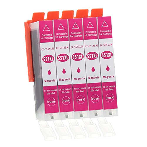 5 Druckerpatronen mit Chip und Füllstandsanzeige kompatibel zu Canon CLI-551 (Magenta) passend für Canon Pixma IP-7200 IP-7250 IP-8700 IP-8750 IX-6800 IX-6850 MG-5400 MG-5450 MG-5550 MG-5600 MG-5650 MG-5655 MG-6300 MG-6350 MG-6400 MG-6450 MG-6600 MG-6650 MG-7100 MG-7150 MG-7500 MG-7550 MX-720 MX-725 MX-920 MX-925