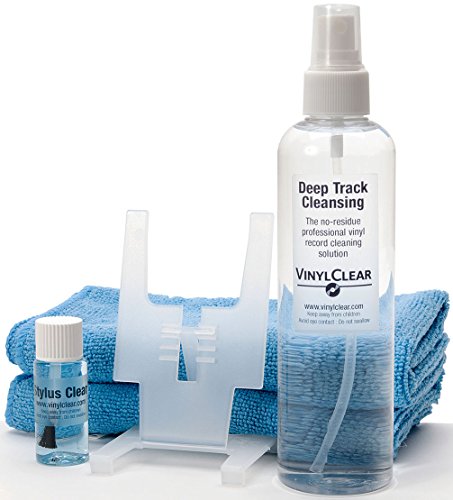 Solución profesional para discos de vinilo - Kit de restauración y limpieza de discos antiestáticos (250 ml) con soporte, micropaños de tamaño completo y limpiador de lápiz