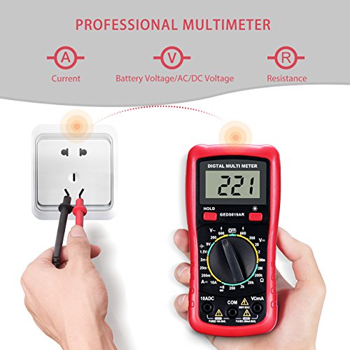 Digitaler Multimeter, TopElek Digital Multimeter mit Batterietestfunktion, Amp / Volt / Ohm Meter, Manual-ranging Multitester / VOM für Messspannung / Strom / Widerstand / Frequenz / Diode / Durchgang / Diode mit LCD-Hintergrundbeleuchtung-Anzeige, Rot - 5