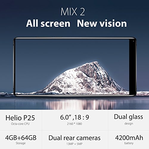 Smartphone Ohne Vertrag,Vernee Mix 2 4G LTE Android 7.0, 6.0 zoll 18:9 FHD+ Bildschirm, 4GB RAM 64GB ROM Octa Core, Dual Sim Handy mit Dual Hintere Kameras,4200mAh Batterie,Fingerabdruck (Schwarz)