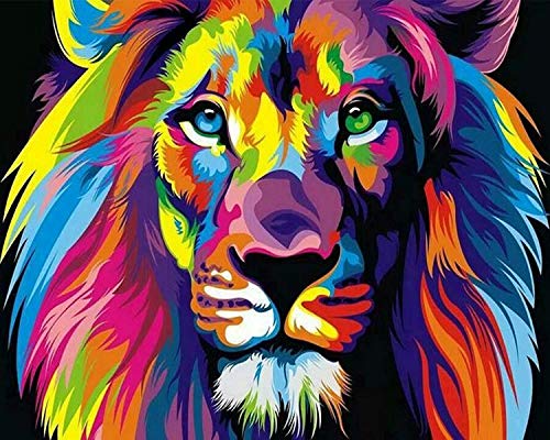 Dreamsy Peinture par numéro Kit, Peinture à l'huile Bricolage Dessin Lion Toile colorée avec brosses décor décorations Cadeaux de Noël - 16 * 20 Pouces sans Cadre