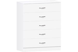 Vida Designs Home Discount - Cajonera de 5 cajones con Tiradores y rieles de Metal, con Soporte Exclusivo Anti-inclinación para cajón. Muebles de Dormitorio Riano en Color Blanco.