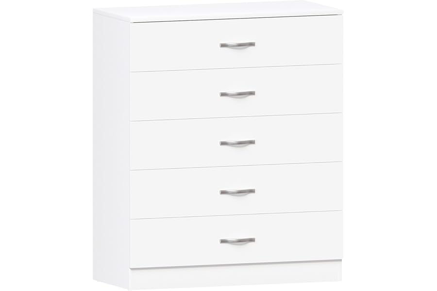 Vida Designs Riano 5 Drawer Chest of Drawers, Metal Handles and Runners, Anti-Bowing Drawer Support, Bedroom, Nursery Furniture, White