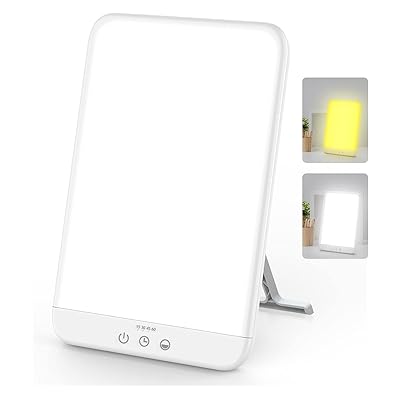 Sad Lamp, Sad Light Therapy Lamp 10000 Lux Sad Light Box with 2 Colors and 4 Adjustable Brightness UV-Free Daylight Lamp with Timer & Memory Function with Holder for Depression for Home/Office