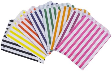 200 x Pink Candy Stripe Sweets / Gift / Party Paper Bags - 10" x 14" (25cm x 36cm) Unipack Brand - Unibags