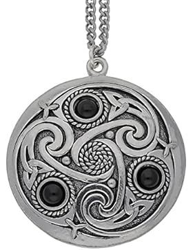 Handgemachte Keltische Triskele 3 Schwarzer Onyx Edelstein Zinn Kette Anhänger
