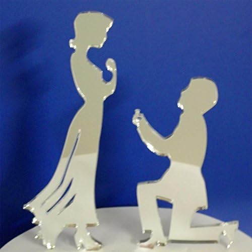 Cake Topper Pick Engagement or Propsal wedding topper (Large, Silver Mirror)