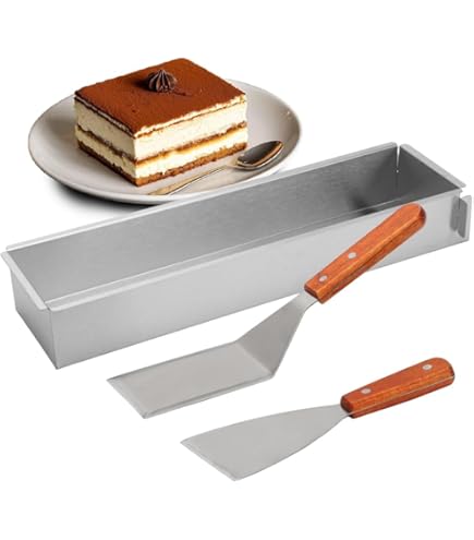 Gohytal Rechthoekige bakvorm 40 x 10 cm, verstelbare rechthoekige mousse- taartvorm van aluminiumlegering met 2 spatels taartvorm vierkant voor het bereiden van taarten toast brood bakken gelaagde