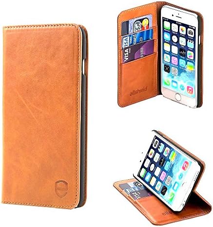 Allshield iPhone 6 &amp; 6S Case | Slim Real Leather Flip Wallet | 3 Card Slots &amp; Cash Pocket | Brown Tan