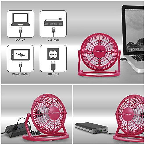 TROTEC TVE 1P Mini USB Ventilator / Fan / Lüfter Raspberry Pink, geräuscharm mit An/Aus-Schalter, 360° Neigungswinkel, ideal für Schreibtisch Laptop Notebook, oder unterwegs (pink) - 8