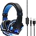 Produktbild Fcostume Gaming Headset, USB-Kabel mit LED-Kopfband 3,5 mm mit Mikrofon für PS4 / Xbox/One (Blau)