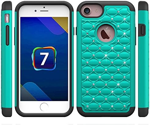 iPhone 7 Plus Case,LKXING[Diamond Design]Hybrid Case 2 in 1 Hard PC+ Soft TPU Impact Protection Shockproof Full-Body Protective Case for Apple iPhone 7 Plus(2016) (mint+black)