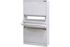 BAKAJI Scarpiera Portascarpe in Legno MDF con 3 Ante Porta Scarpe a Ribalta Maniglie a Scomparsa Doppia Profondità Dimensioni Compatte Slim 63 x 24 x 115 cm Ingresso Casa (Bianco Frassinato)