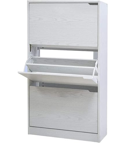 Dmora Scarpiera Leonardo, Mobile Multiuso A 3 Ante, Portascarpe Da Ingresso, 100% Made In Italy, Cm 71x27h122, Bianco Lucido
