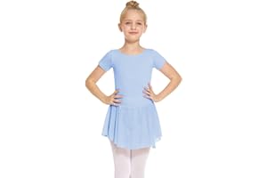 Balancora Ballettkleidung für Mädchen Kurzarm/Langarm Ballettanzug Rückenfrei Ballettkleid Baumwolle Tanzkleid mit Chiffon Rock Tütü 120-160