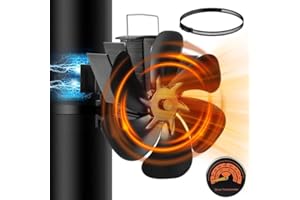 SOPPY 6 Blättern Kaminventilator Magnetisch Hängender Kaminventilator Heizventilator mit Thermometer, Ofenventilator Wärmebetrieben Kaminlüfter am Schornstein für Kamin Holzofen