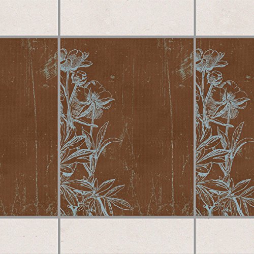 Fliesen Bordüre - Blaue Blumenskizze 20cm x 15cm, Setgröße:10teilig